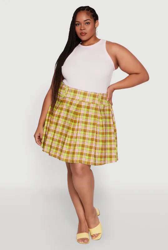 Plus Size Trendy Plaid High Waist Pleated Skirt sold by Rainbow