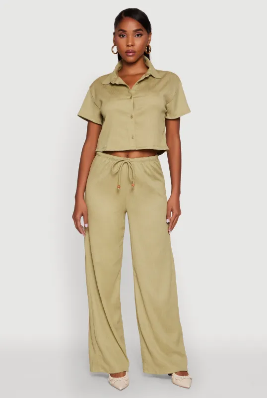 Haute Monde Textured Knit Drawstring Waist Wide Leg Pants sold by Rainbow