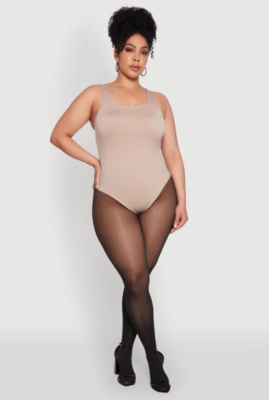 Plus Size Trendy Seamless Square Neck Shelf Bra Bodysuit sold by Rainbow