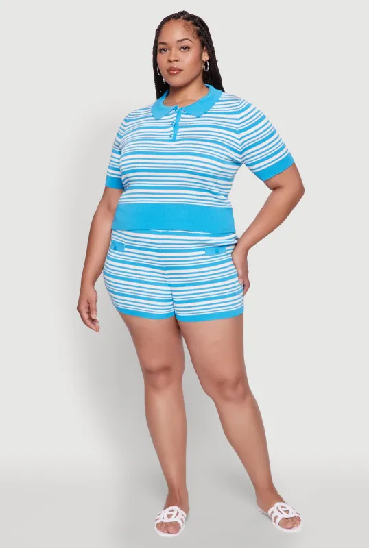 Plus Size Daisy Striped Button Detail Shorts sold by Rainbow
