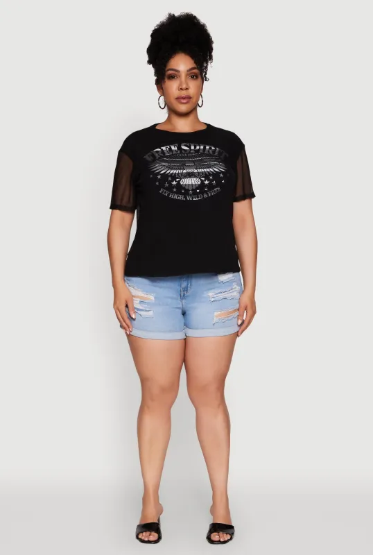 Plus Size Free Spirit Graphic Mesh Top sold by Rainbow