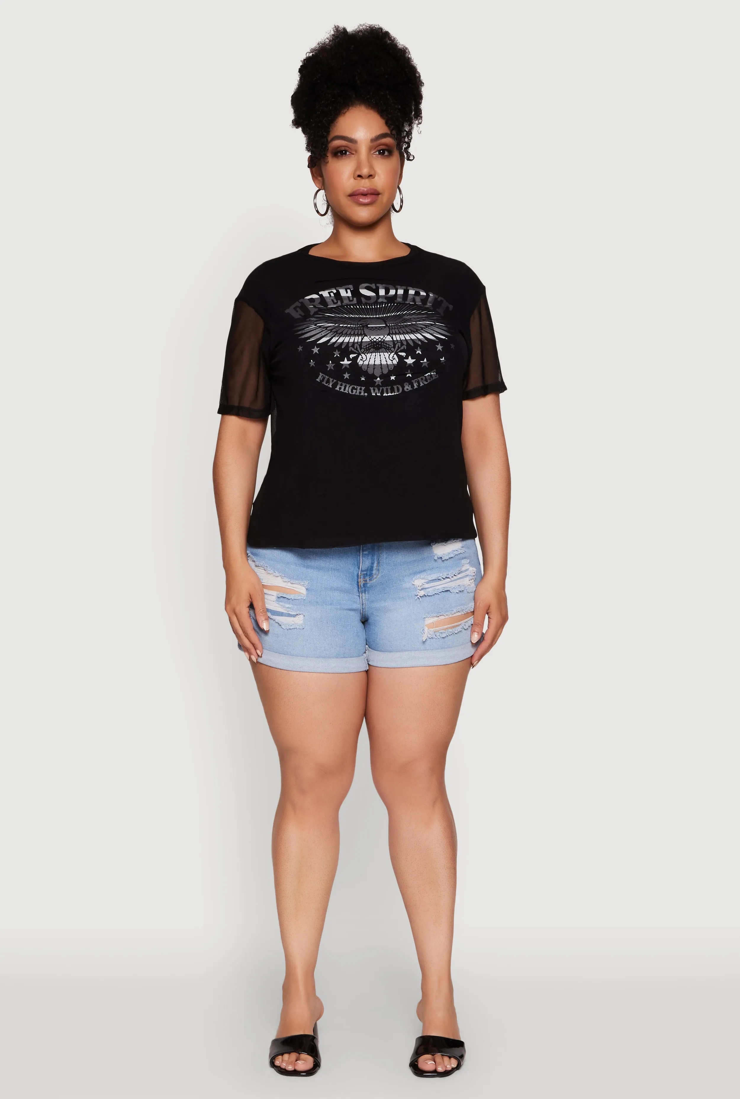 Plus Size Free Spirit Graphic Mesh Top sold by Rainbow