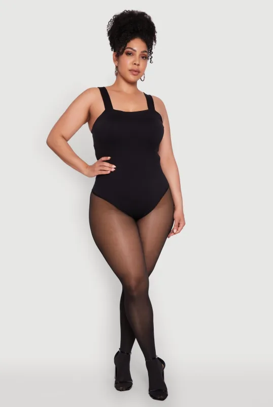 Plus Size Trendy Seamless Square Neck Shelf Bra Bodysuit sold by Rainbow