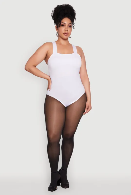 Plus Size Trendy Seamless Square Neck Shelf Bra Bodysuit sold by Rainbow