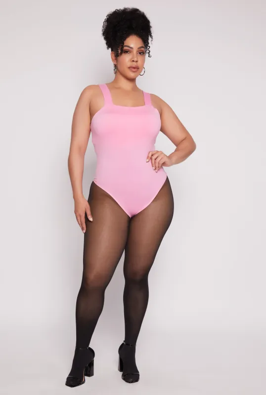 Plus Size Trendy Seamless Square Neck Shelf Bra Bodysuit sold by Rainbow