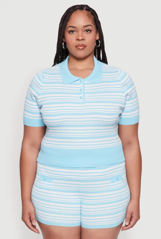 Plus Size Daisy Striped Cropped Polo Shirt made by Daisy