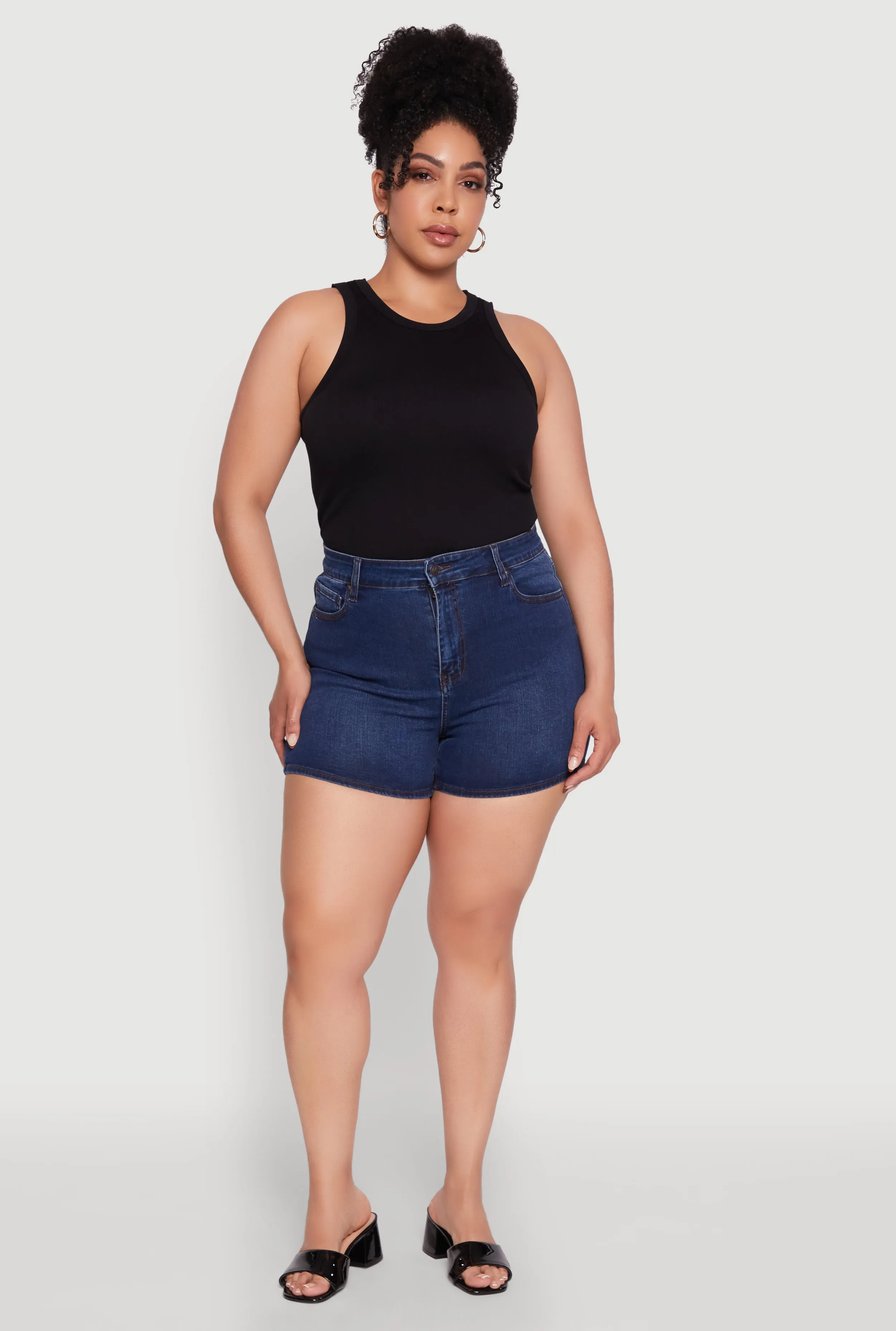 Plus Size WAX Basic Denim Shorts with Stretch and Whiskering sold by Rainbow