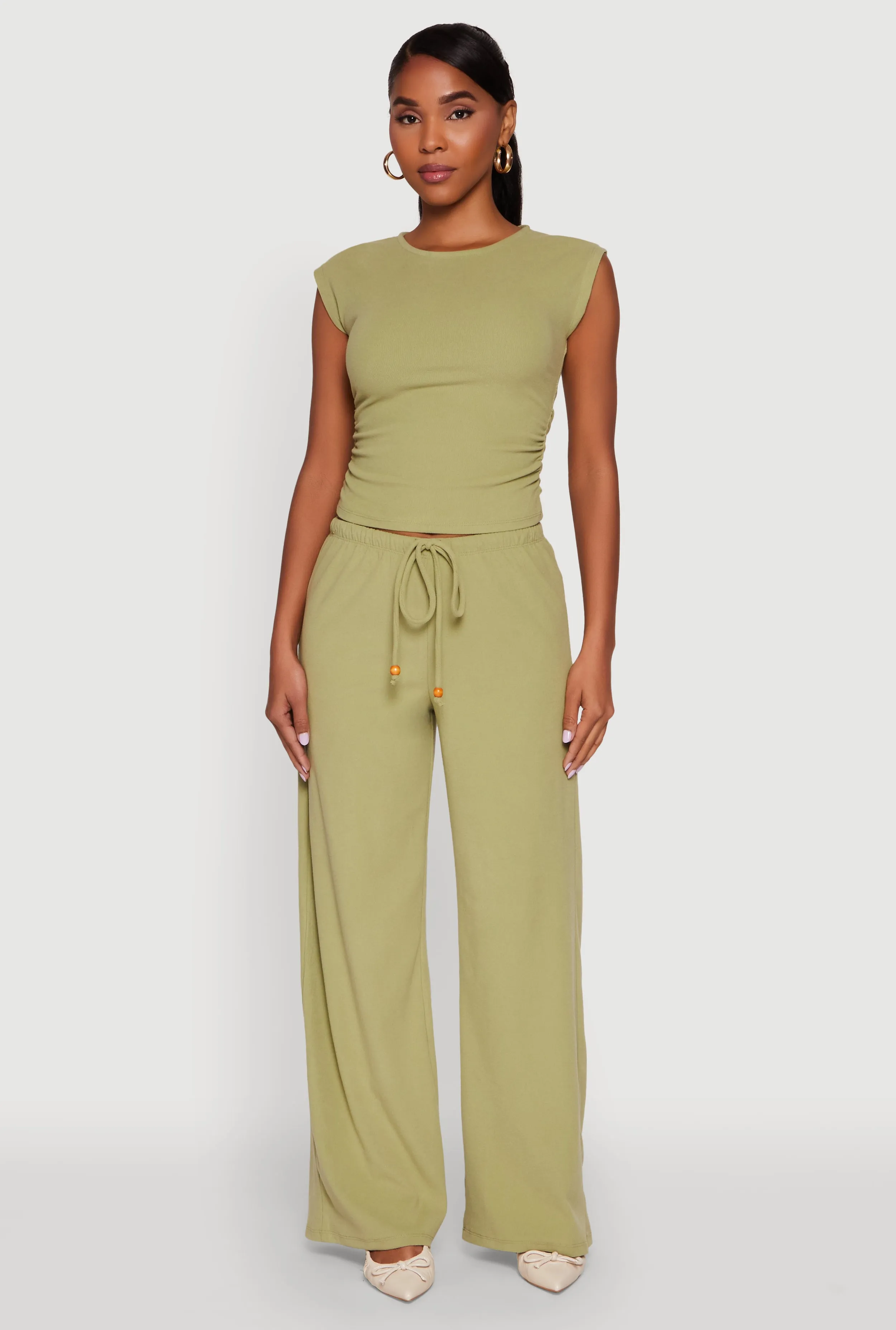 Haute Monde Brushed Knit Drawstring Waist Wide Leg Pants sold by Rainbow product image thumbnail 2