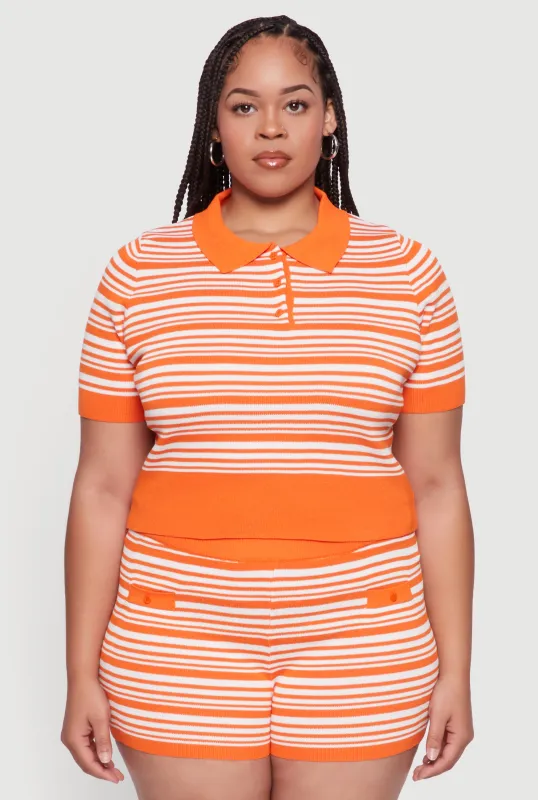 Plus Size Daisy Striped Cropped Polo Shirt made by Daisy