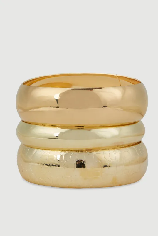 Plus Size Wide Metallic Bangles Set of 3 sold by Rainbow