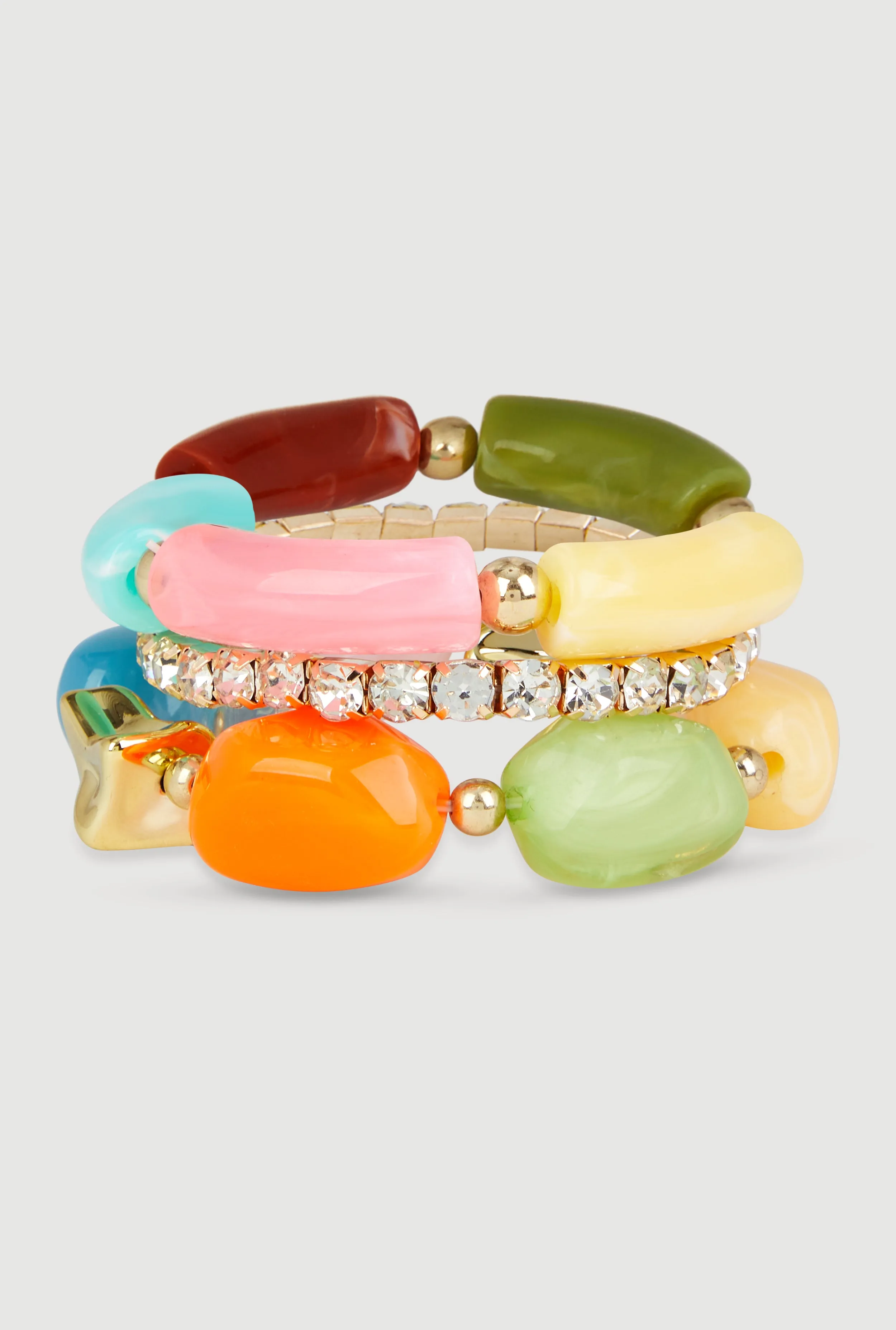 Boho Chic Colorful Resin Beaded Stretch Bracelet Trio sold by Rainbow