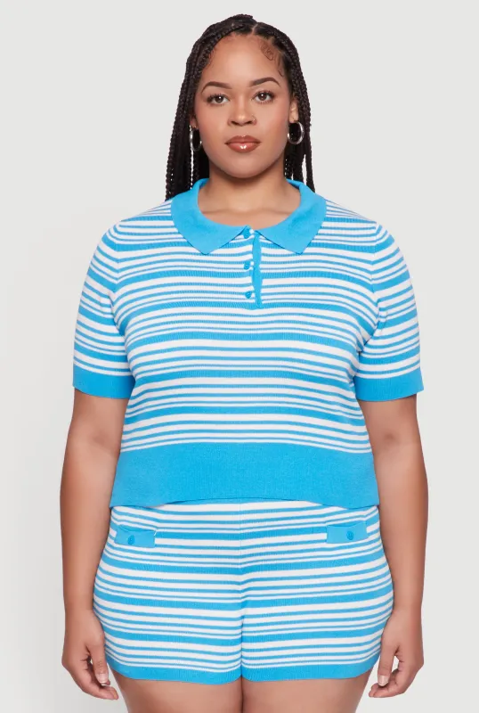 Plus Size Daisy Striped Cropped Polo Shirt made by Daisy