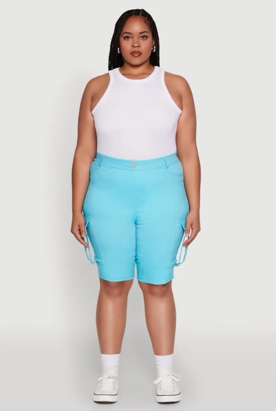 Plus Size Trendy High Waisted Bermuda Shorts with Cargo Pockets sold by Rainbow
