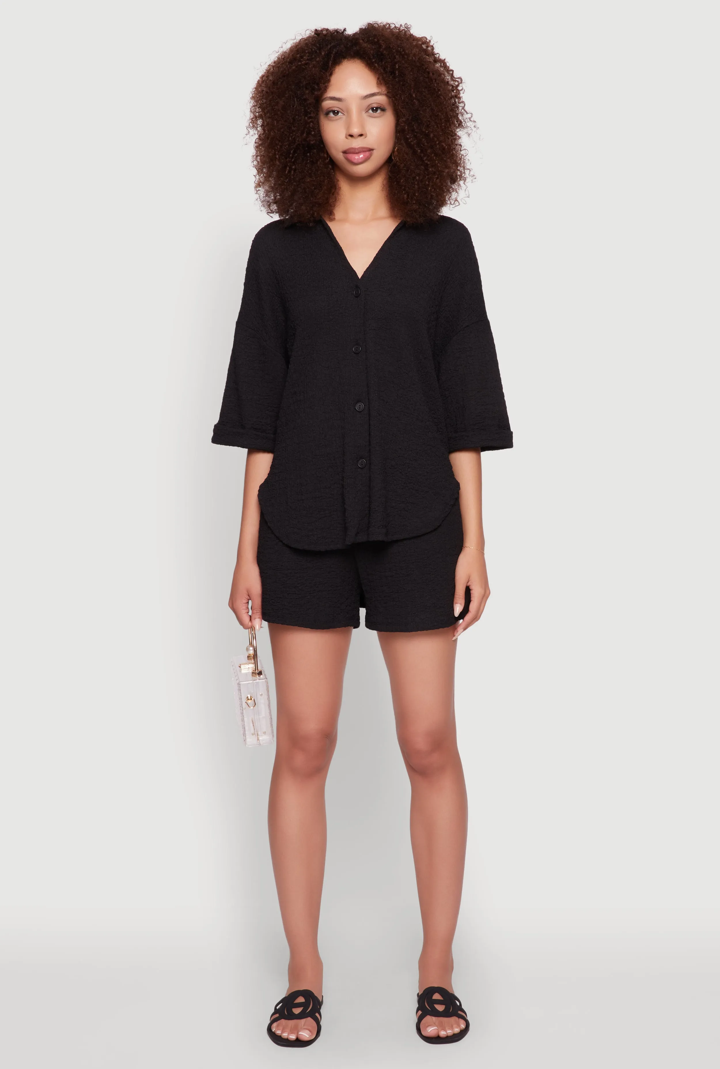 Chic Textured Knit Shirt with Quarter Sleeves and Classic Fit sold by Rainbow product image thumbnail 3