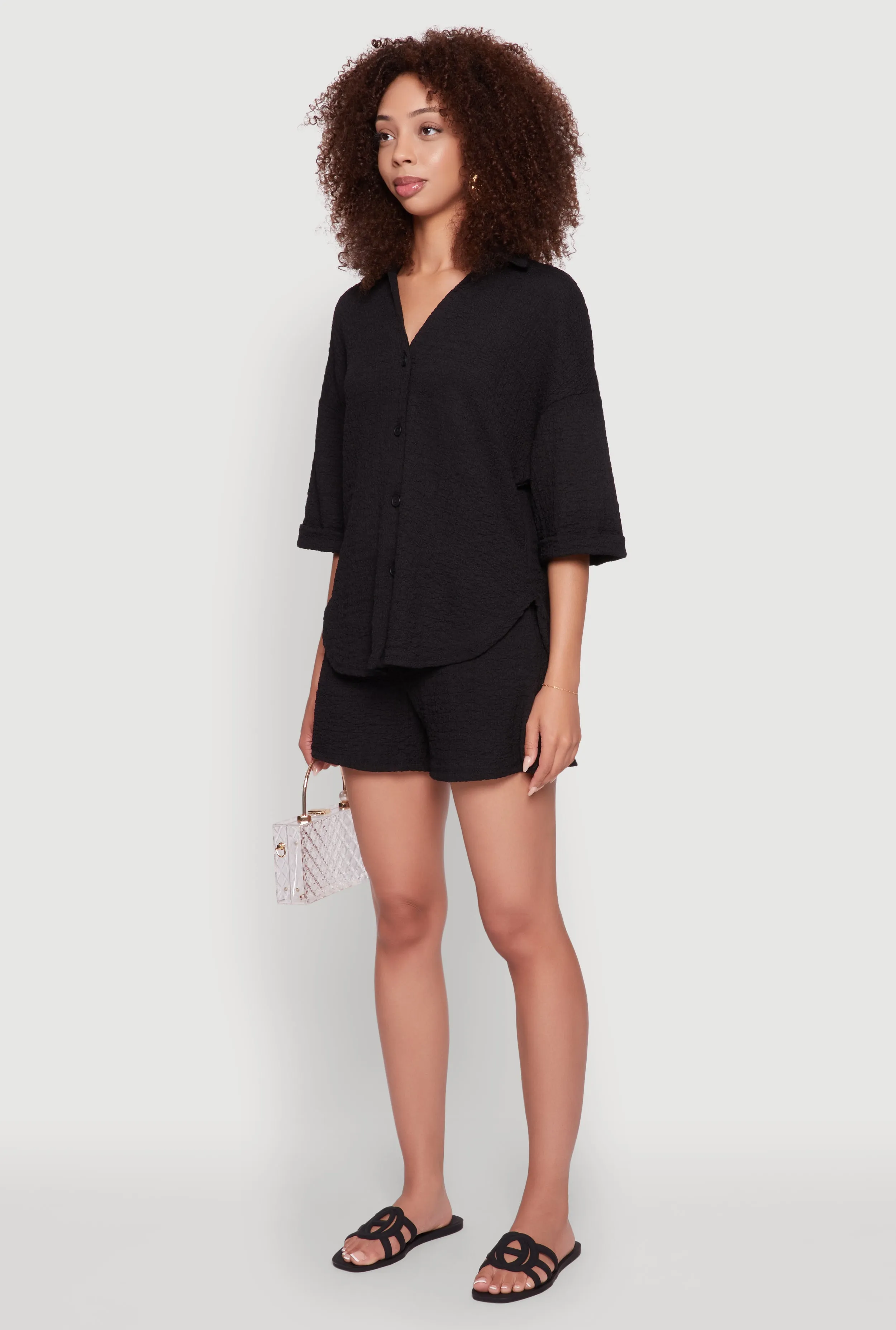 Chic Textured Knit Shirt with Quarter Sleeves and Classic Fit sold by Rainbow product image thumbnail 5