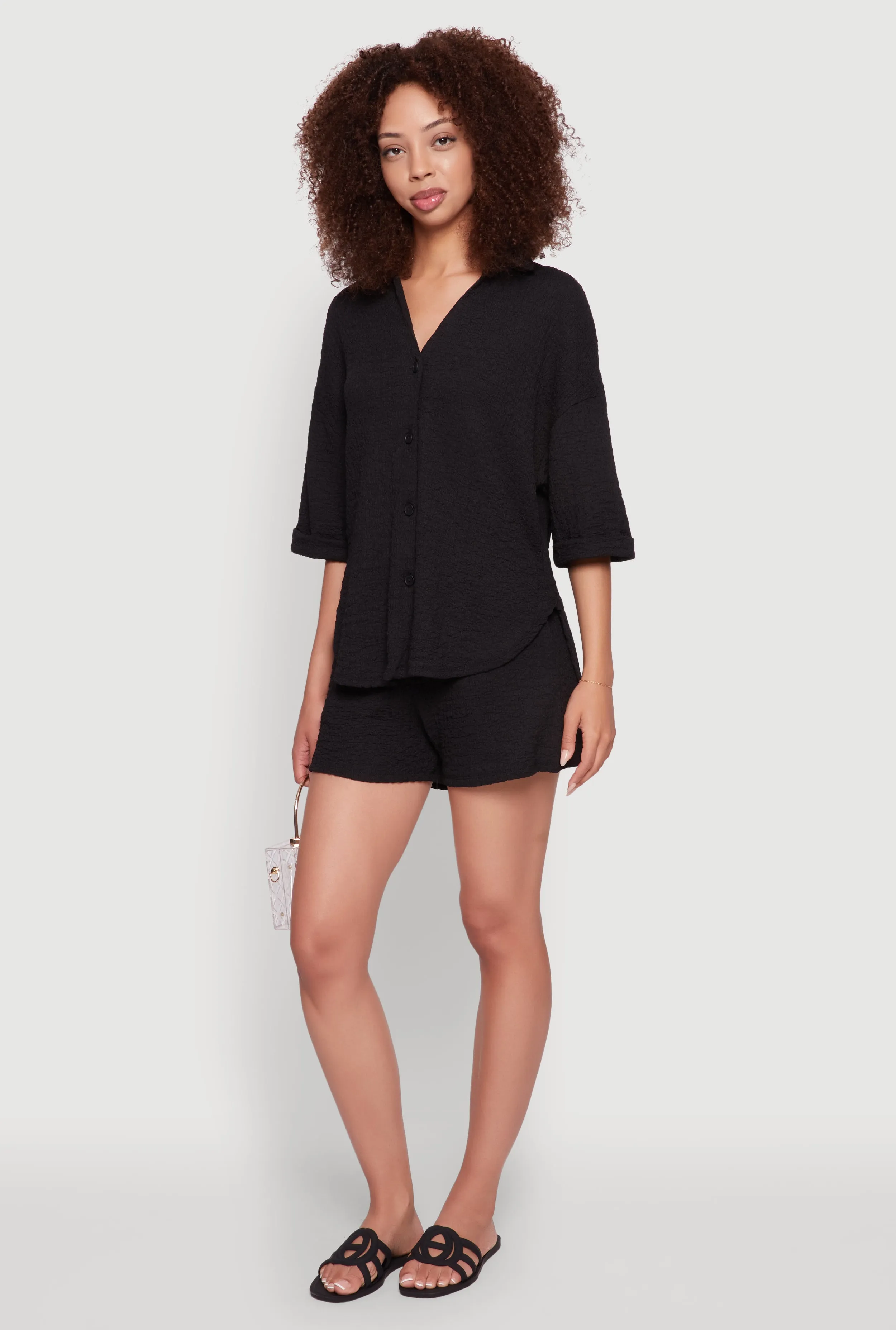 Chic Textured Knit Shirt with Quarter Sleeves and Classic Fit sold by Rainbow product image thumbnail 2