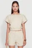 Chic Button Back Keyhole Cropped Blouse sold by Rainbow