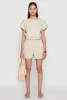 Chic Button Back Keyhole Cropped Blouse sold by Rainbow