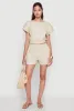 Chic Button Back Keyhole Cropped Blouse sold by Rainbow