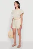 Chic Button Back Keyhole Cropped Blouse sold by Rainbow