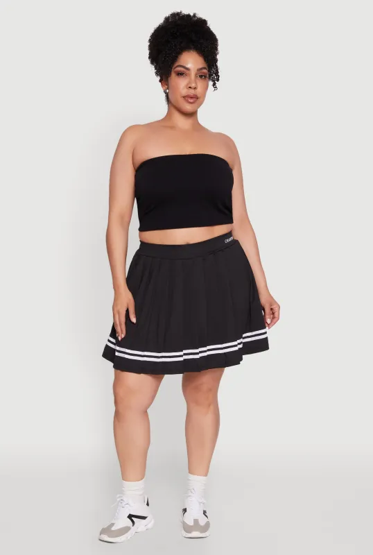 Plus Size Trendy High Waisted Graphic Pleated Varsity Stripe Skirt sold by Rainbow