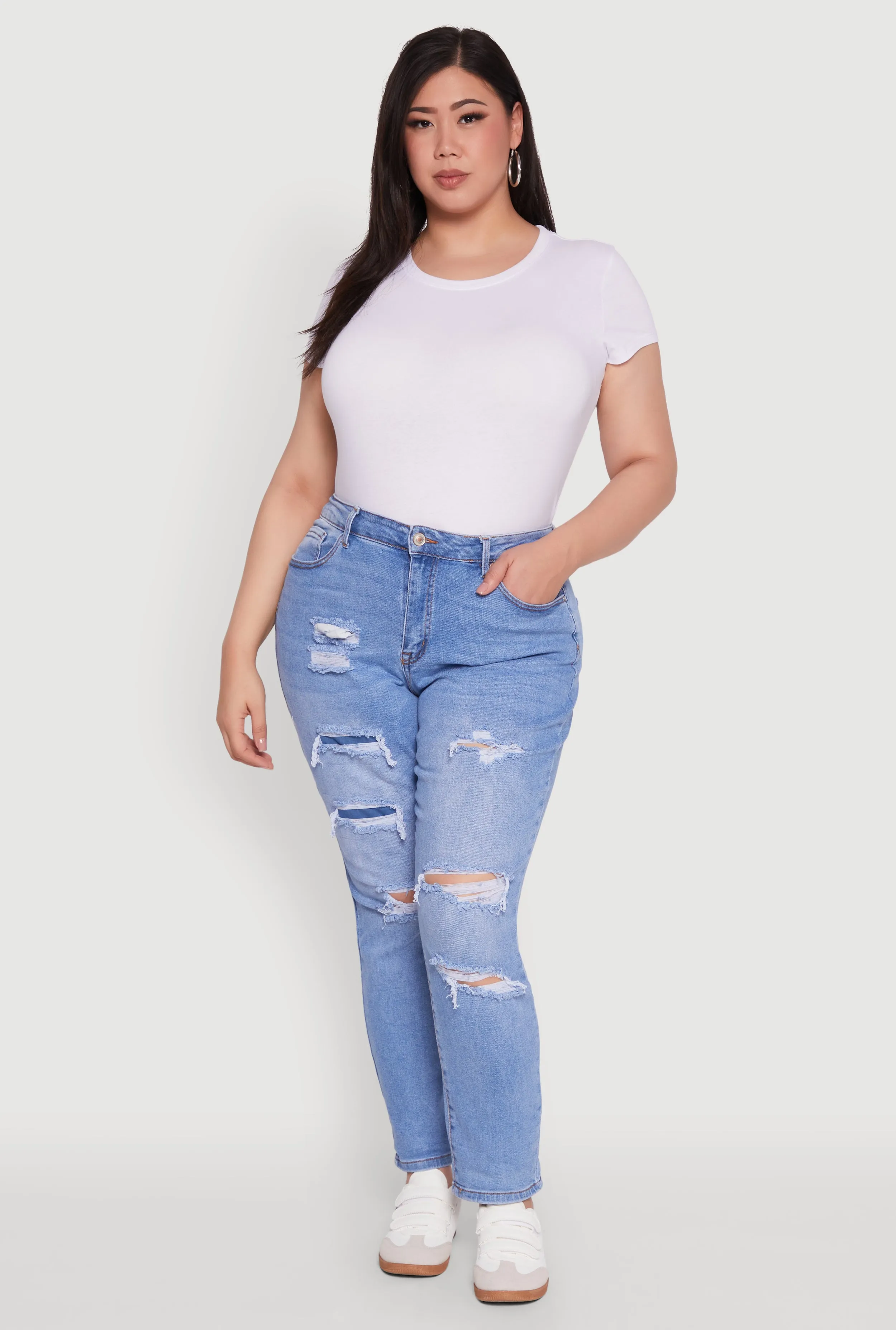 Plus Size WAX High Waisted Distressed and Frayed Jeans sold by Rainbow