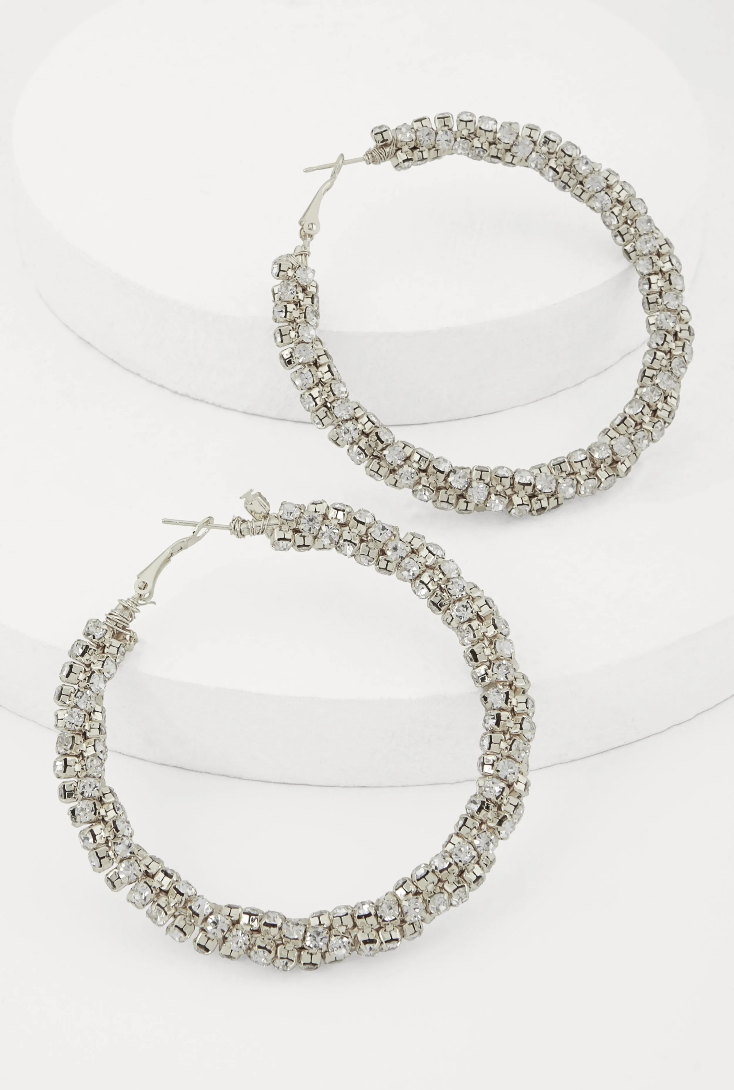 Stylish Rhinestone Encrusted Hoop Earrings sold by Rainbow