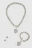 Heart Pendant Toggle Closure Necklace and Bracelet with Stud Earrings sold by Rainbow