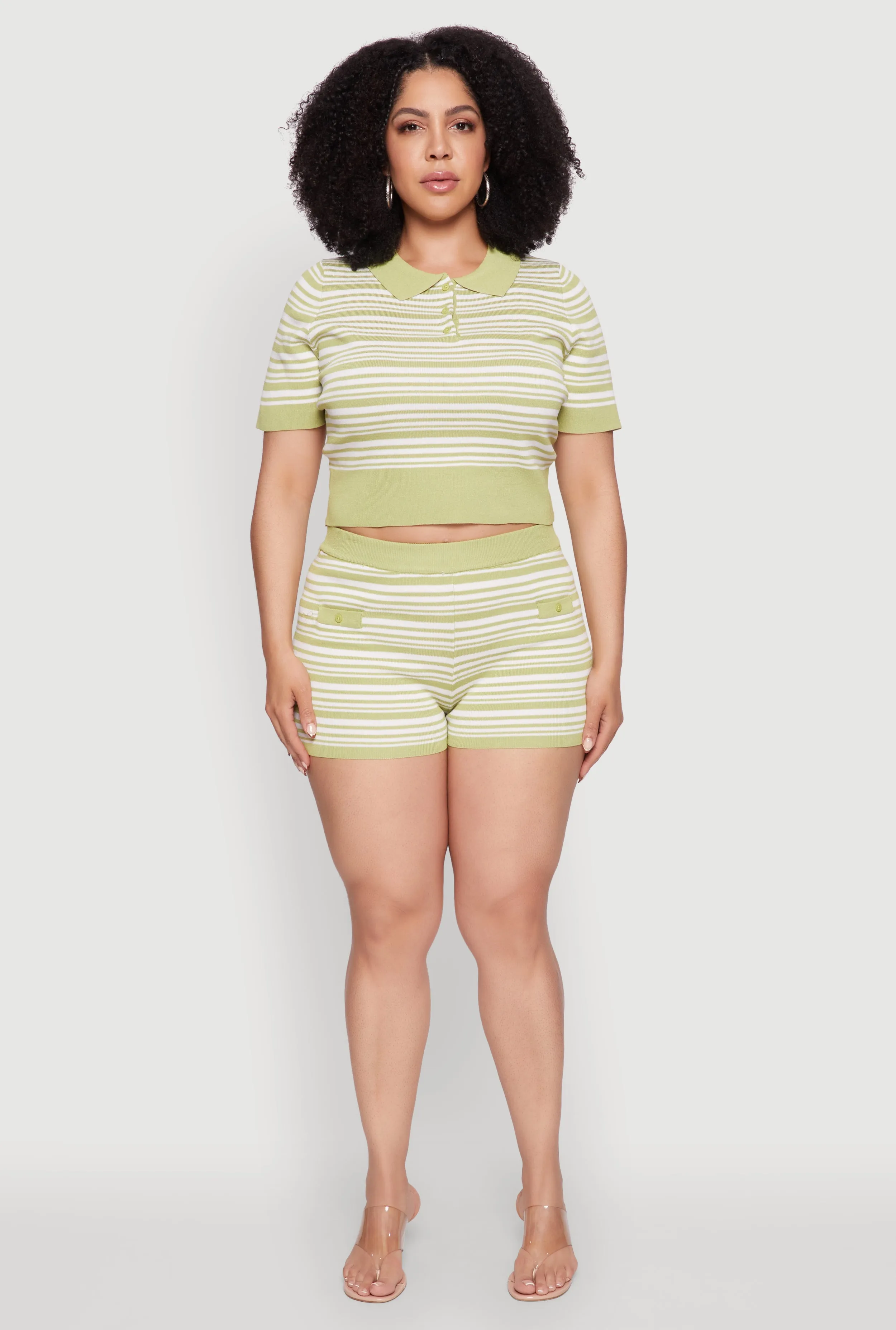 Plus Size Daisy Striped Cropped Polo Shirt sold by Rainbow product image thumbnail 3