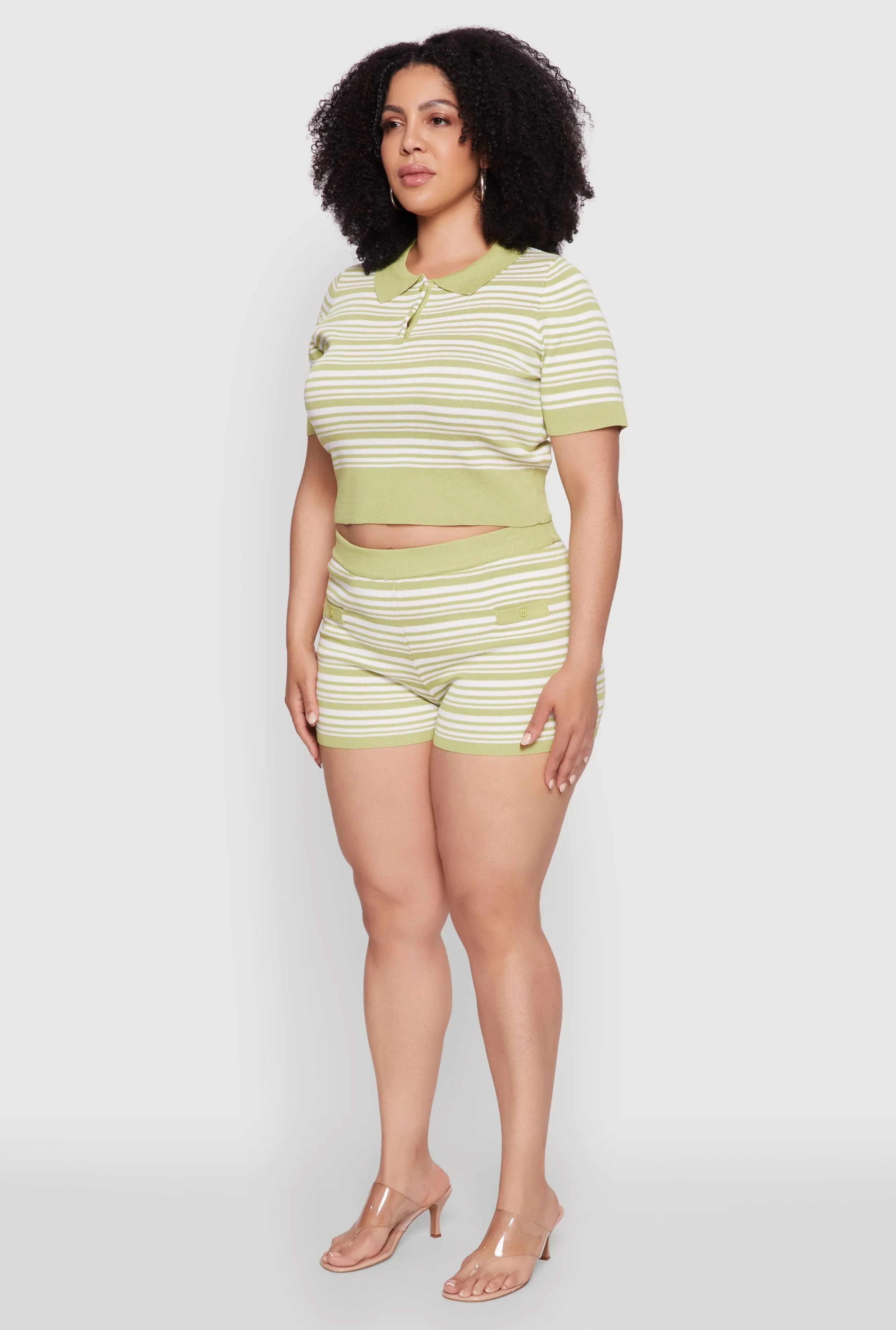 Plus Size Daisy Striped Cropped Polo Shirt sold by Rainbow product image thumbnail 5