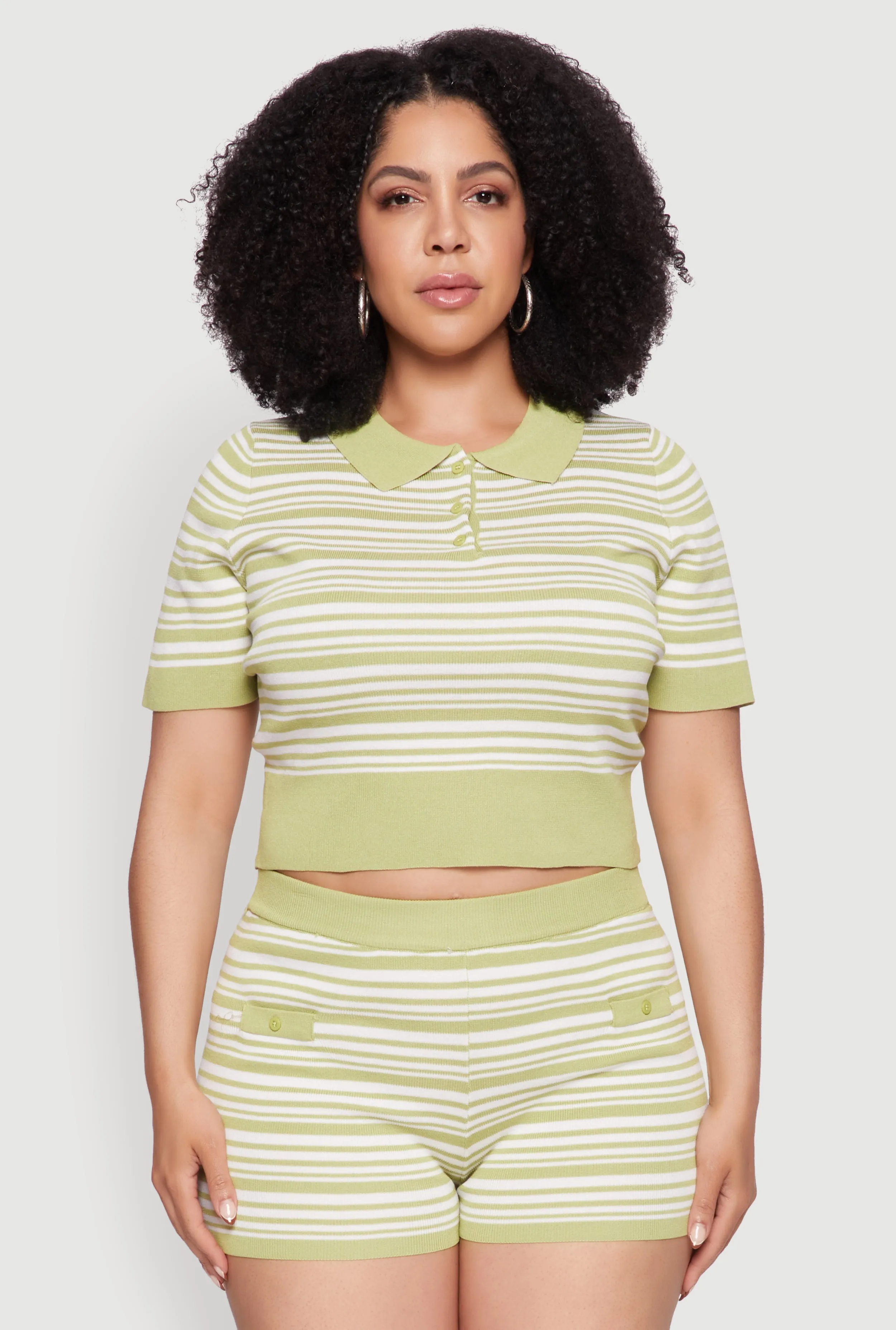 Plus Size Daisy Striped Cropped Polo Shirt sold by Rainbow