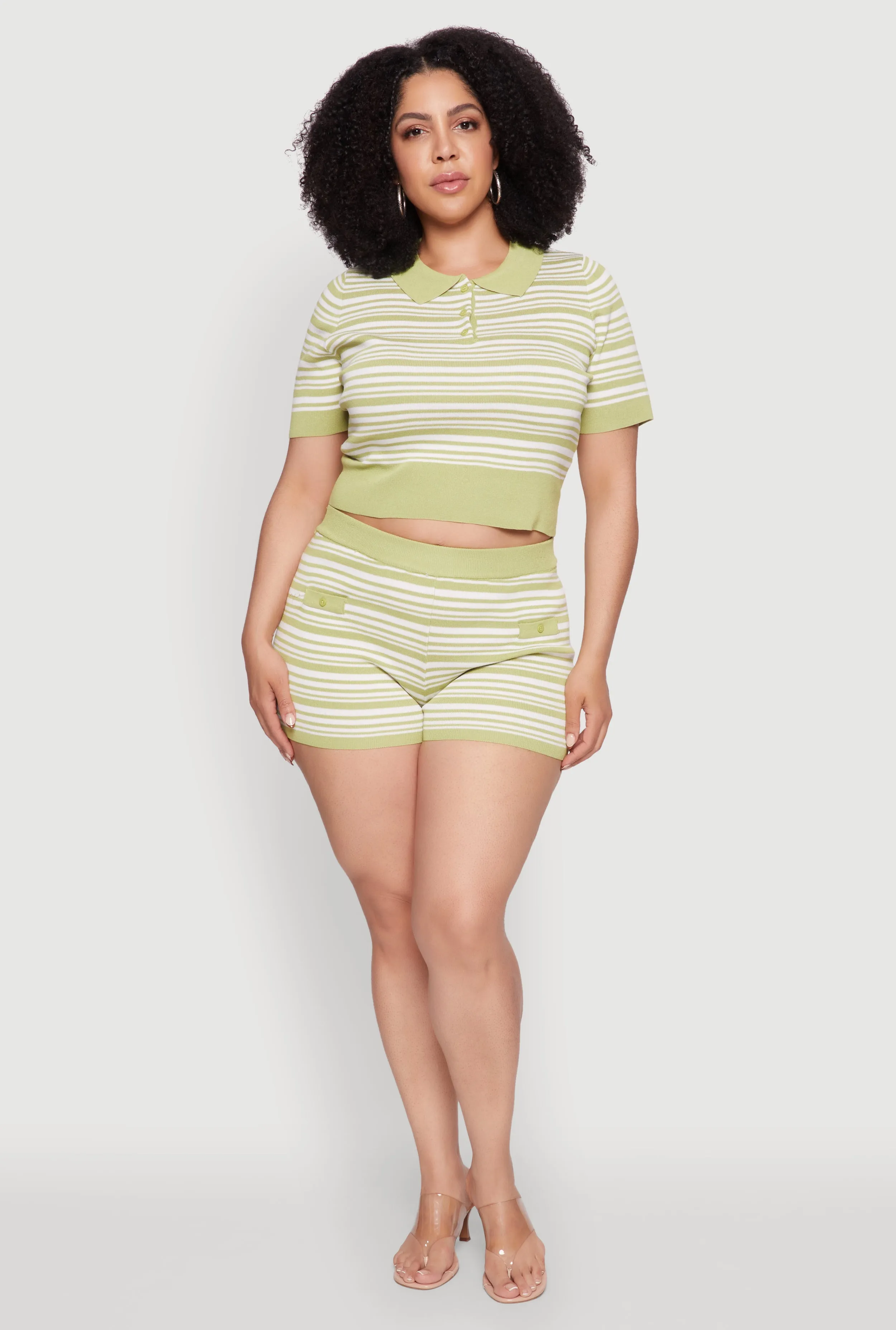 Plus Size Daisy Striped Cropped Polo Shirt sold by Rainbow product image thumbnail 2