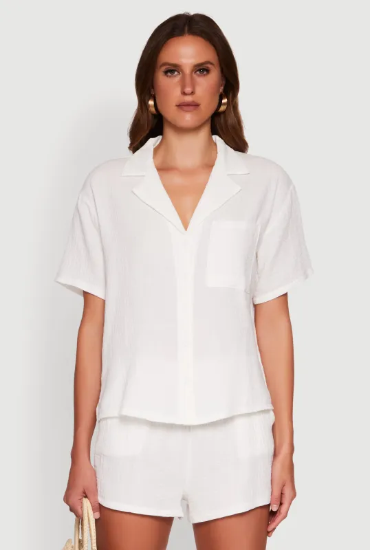 Stylish Gauze Knit Classic Fit Button Front Shirt sold by Rainbow