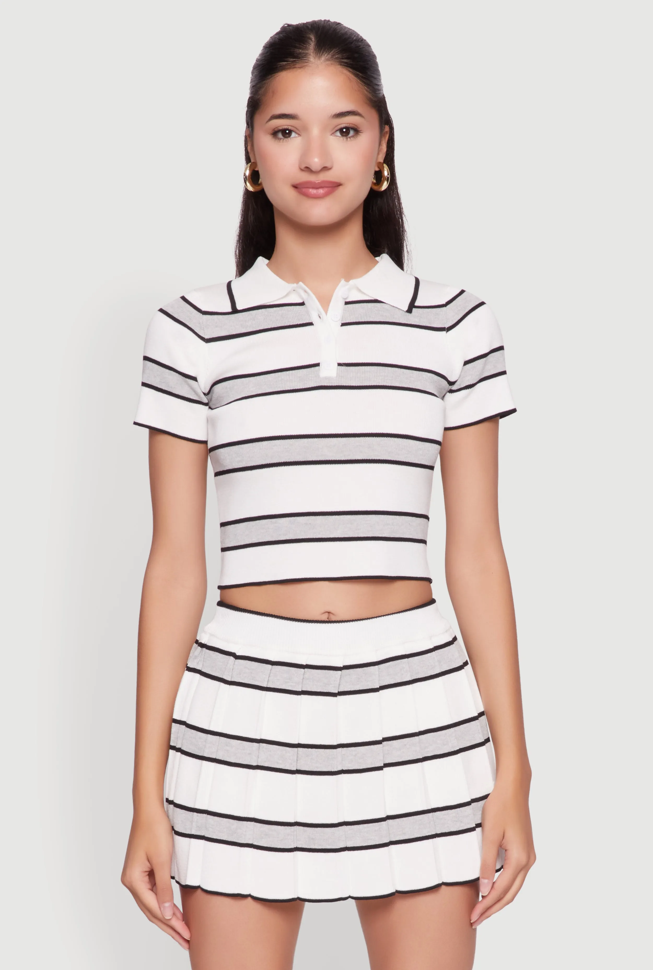 Daisy Classic Fit Striped Cropped Polo Shirt sold by Rainbow