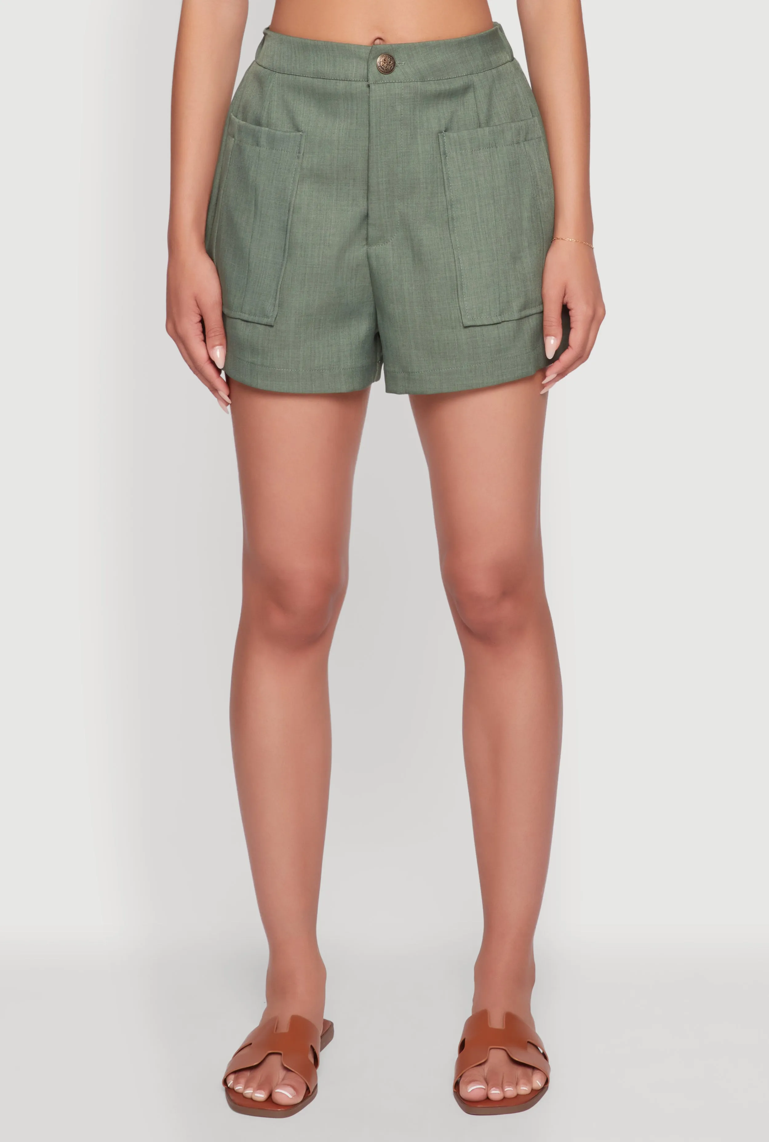 Trendy High Waisted Twill Shorts with Front Pockets sold by Rainbow product image thumbnail 3