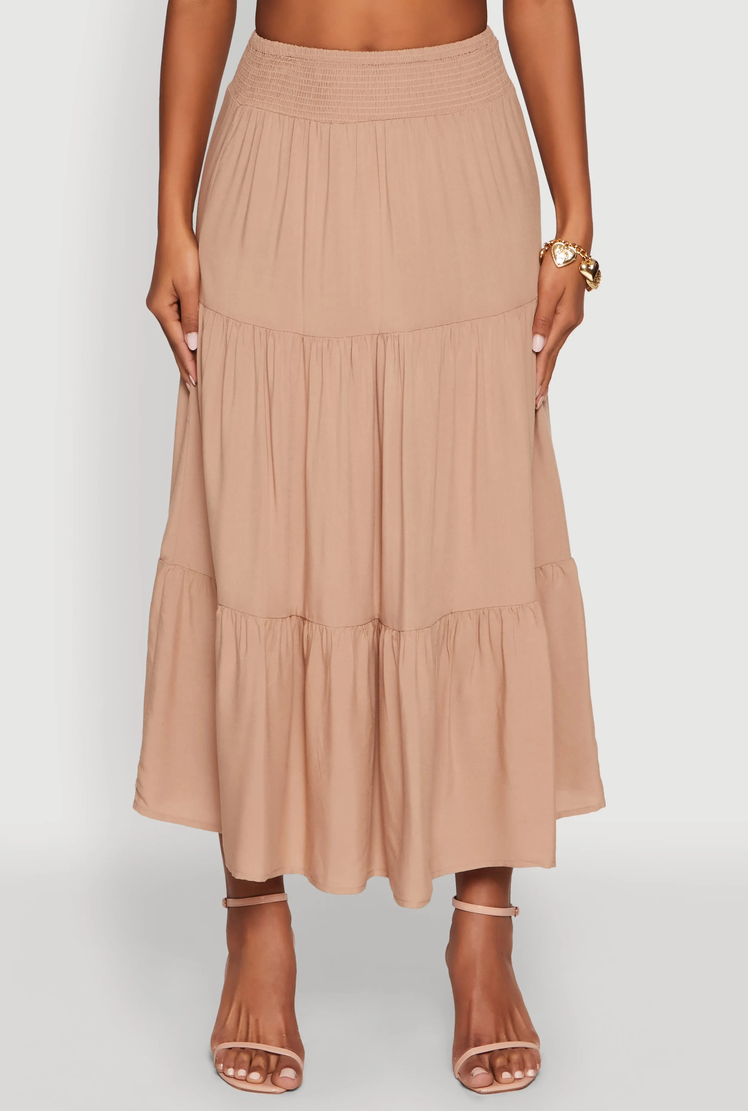 Trendy Smocked High Waist Tiered Midi Skirt sold by Rainbow product image thumbnail 5