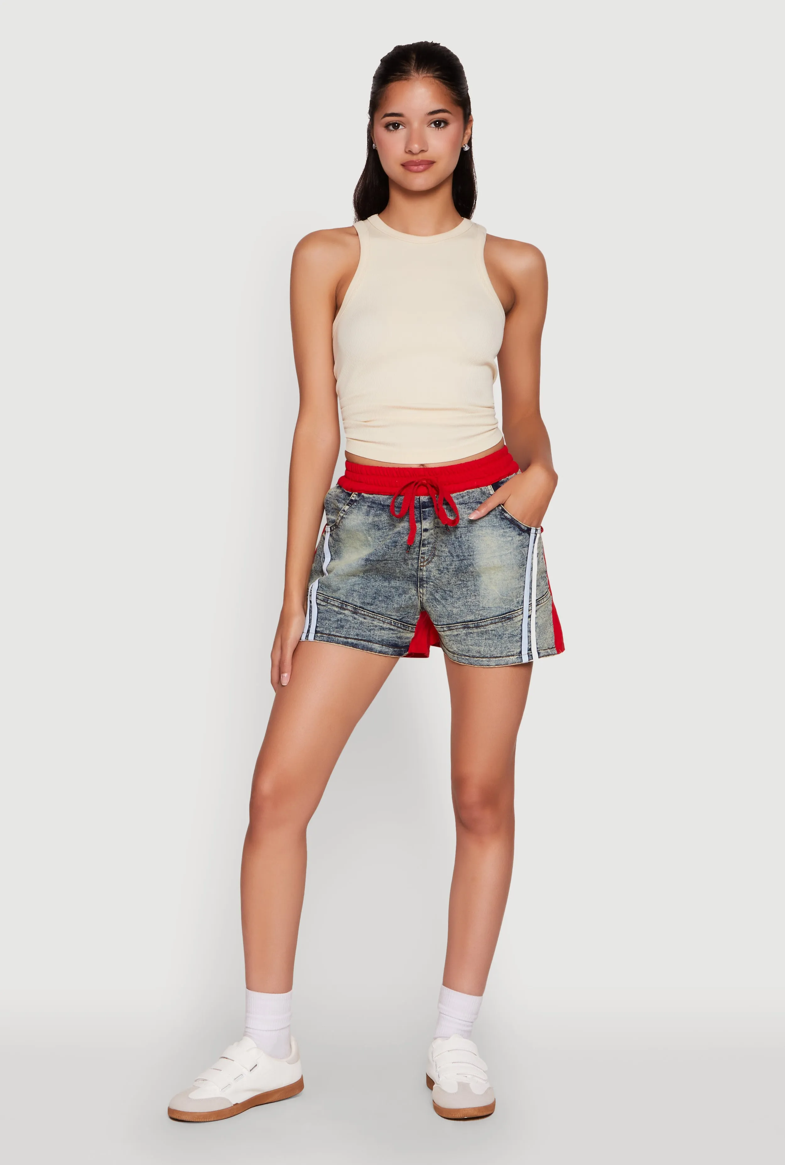 Trendy High Waisted Contrast Trim Sweatshorts sold by Rainbow product image thumbnail 2