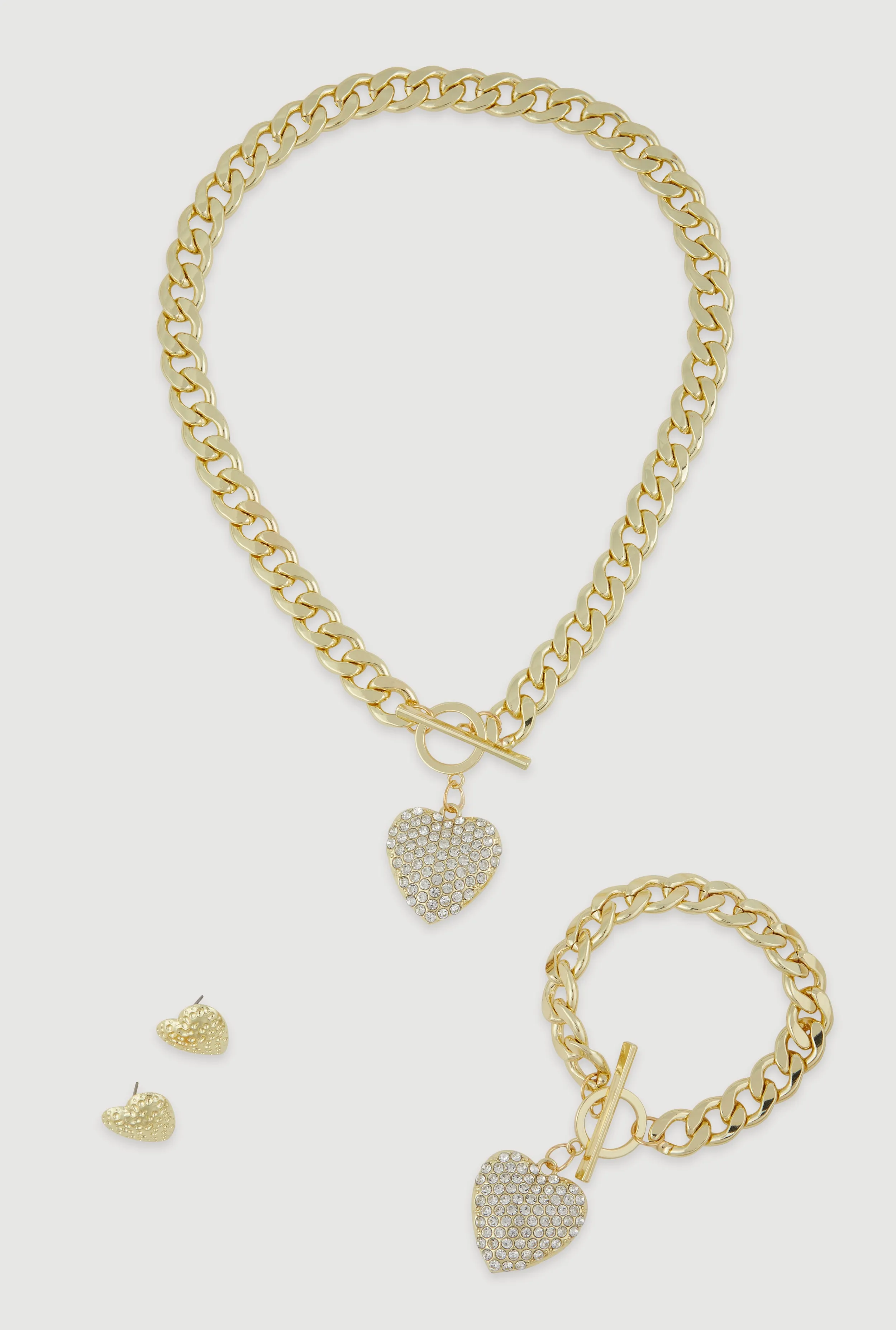 Heart Pendant Toggle Closure Necklace and Bracelet with Stud Earrings sold by Rainbow