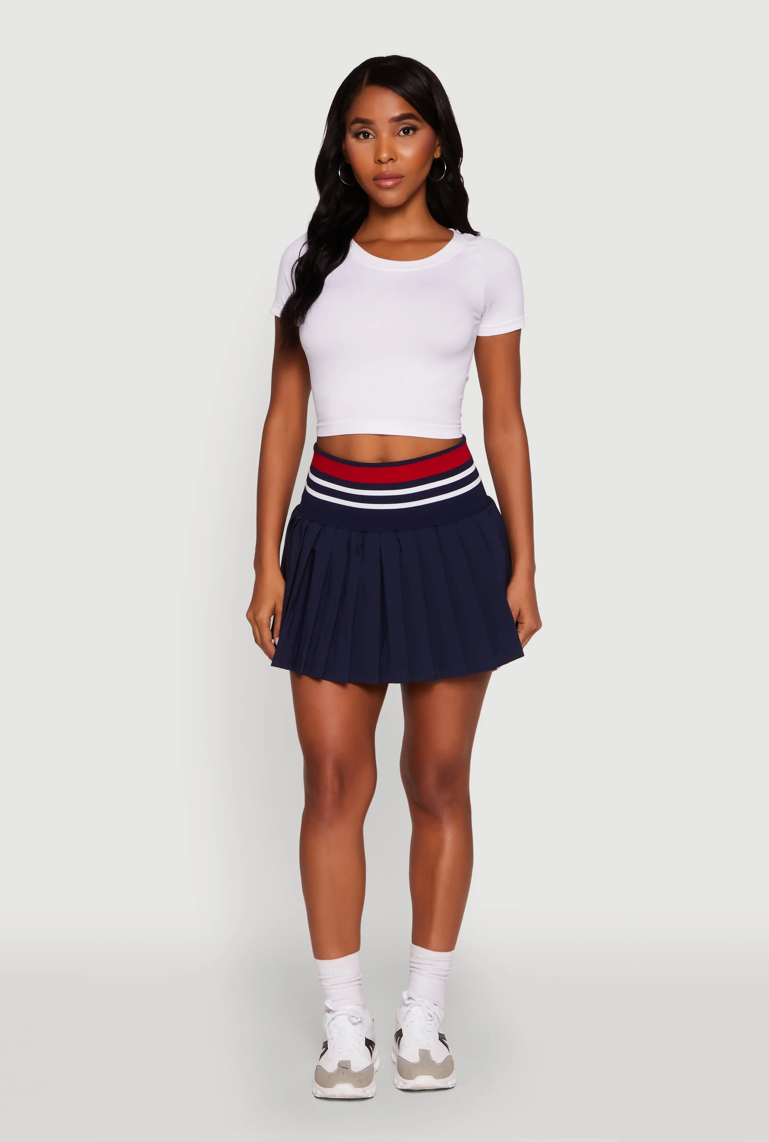 Trendy High Waist Contrast Trim Pleated Mini Skirt sold by Rainbow product image thumbnail 2