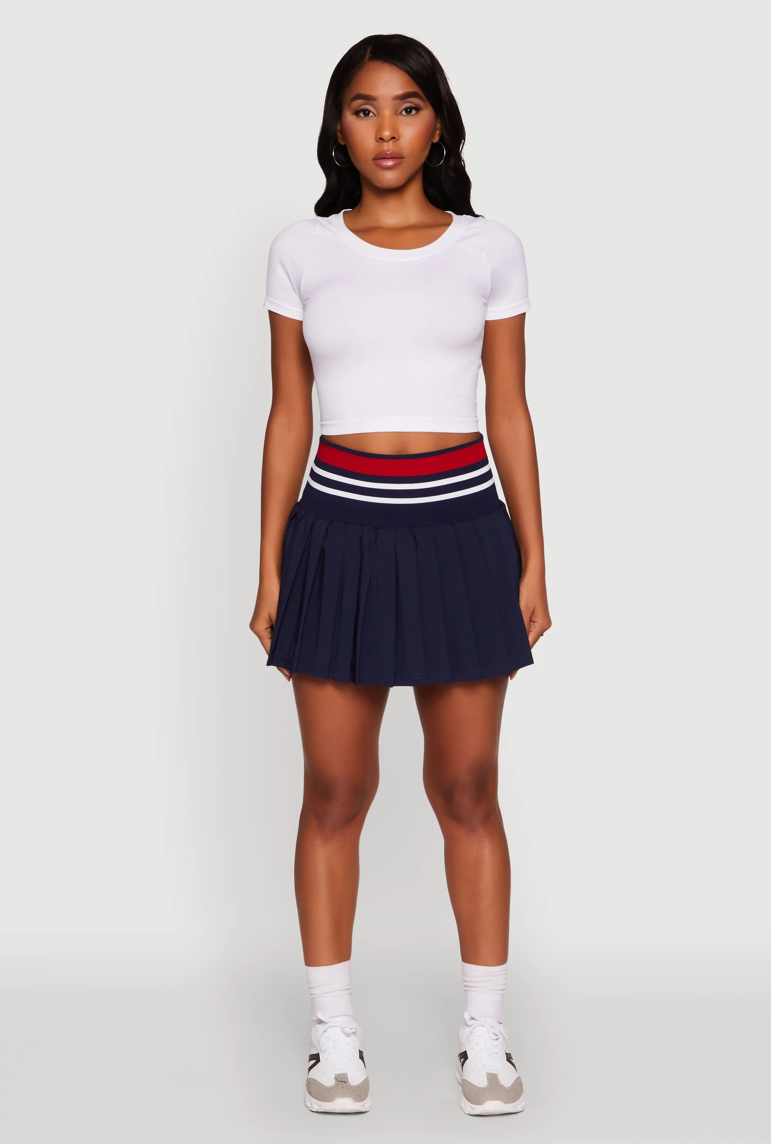 Trendy High Waist Contrast Trim Pleated Mini Skirt sold by Rainbow