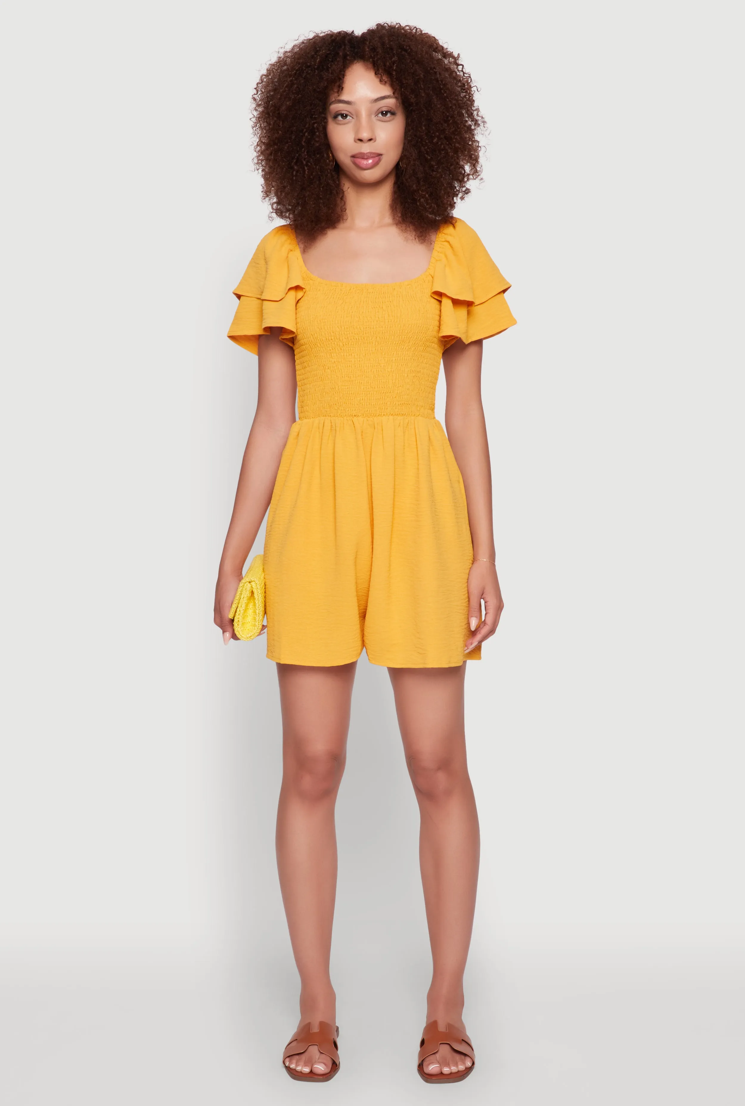 Chic Tiered Ruffle Sleeve Smocked Crepe Knit Romper sold by Rainbow product image thumbnail 2