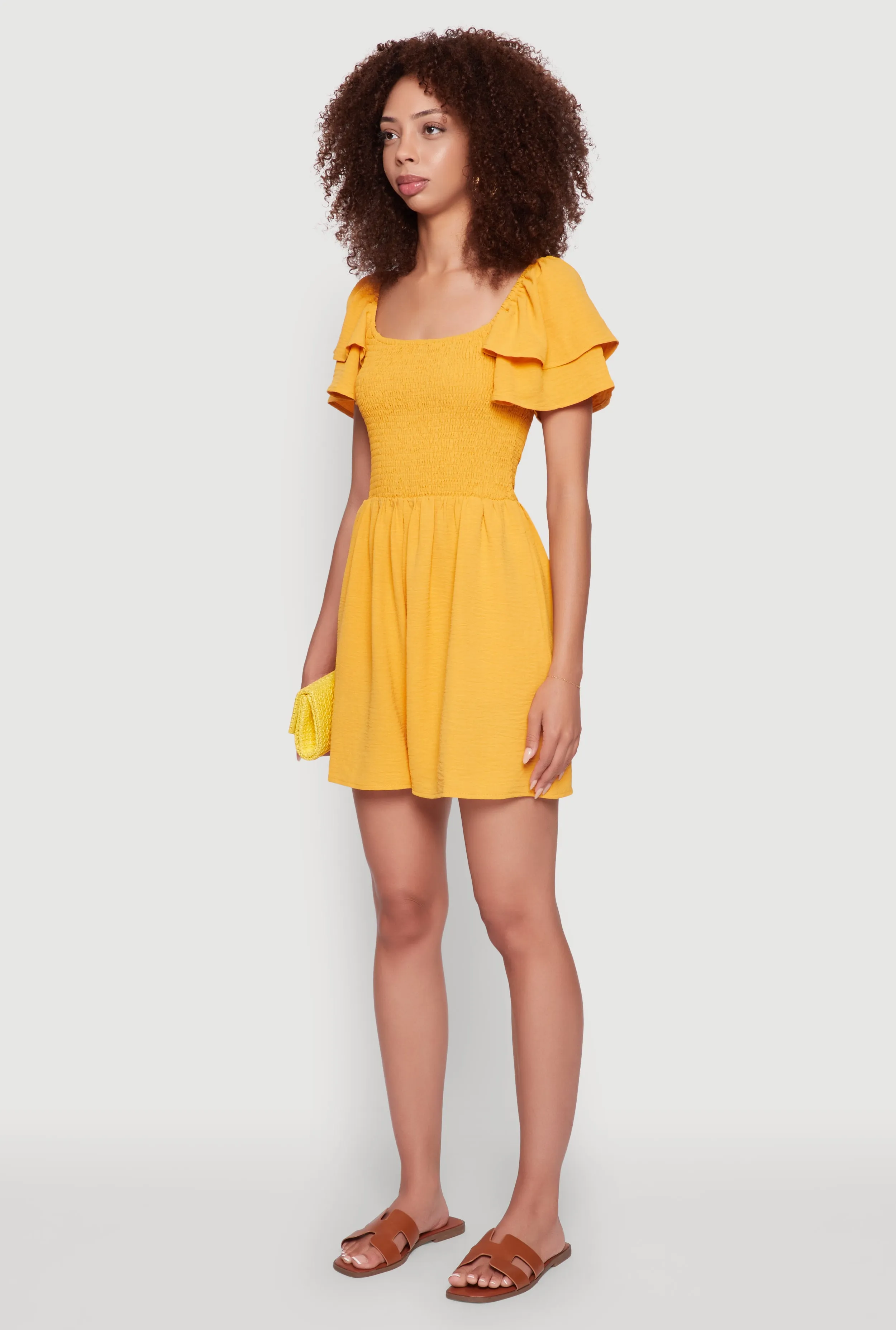Chic Tiered Ruffle Sleeve Smocked Crepe Knit Romper sold by Rainbow product image thumbnail 3
