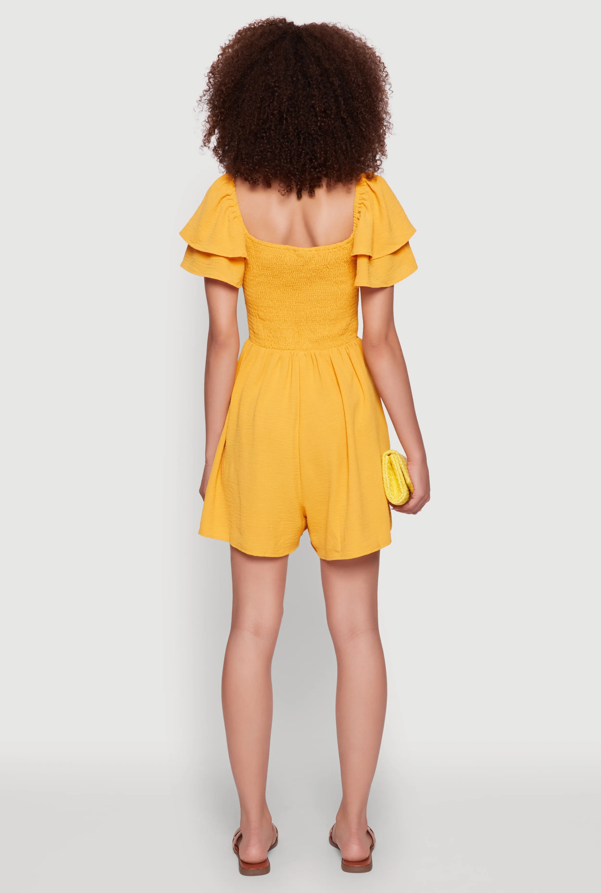 Chic Tiered Ruffle Sleeve Smocked Crepe Knit Romper sold by Rainbow product image thumbnail 5