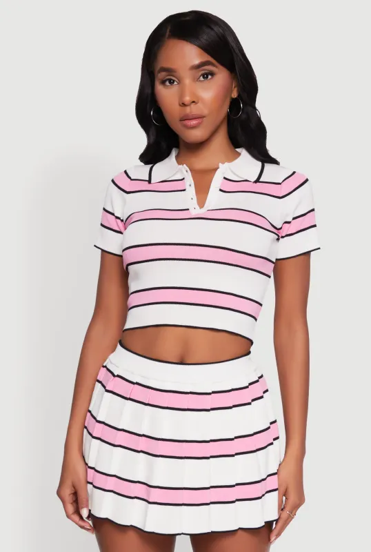 Daisy Classic Fit Striped Cropped Polo Shirt sold by Rainbow