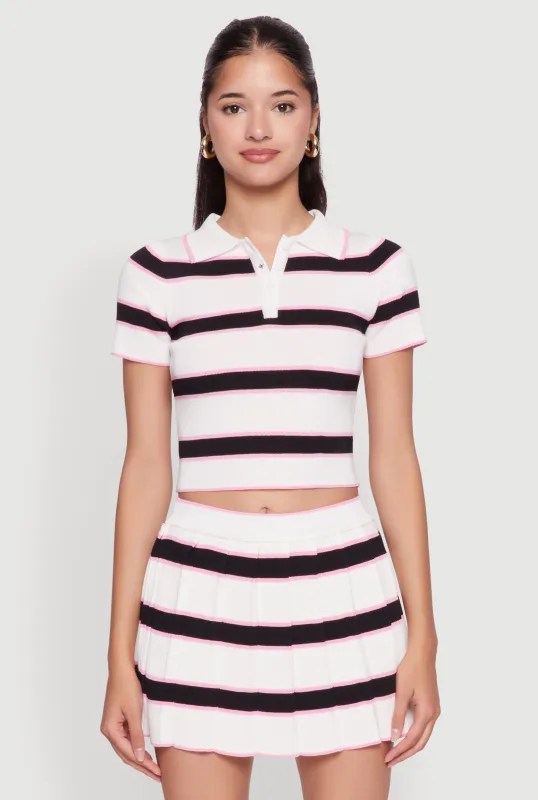 Daisy Classic Fit Striped Cropped Polo Shirt sold by Rainbow