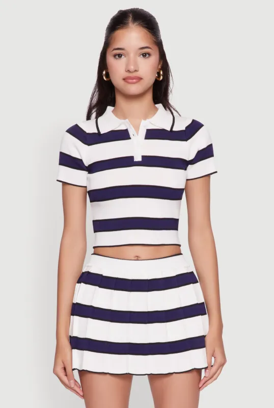 Daisy Classic Fit Striped Cropped Polo Shirt sold by Rainbow