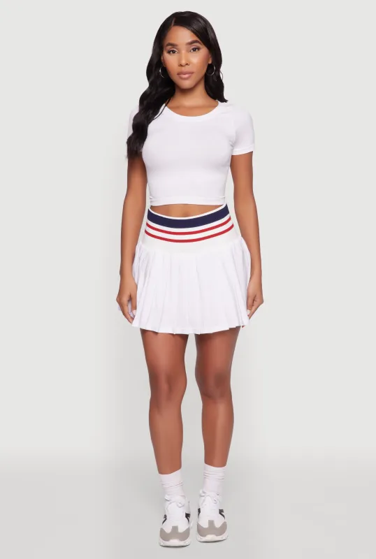 Trendy High Waist Contrast Trim Pleated Mini Skirt sold by Rainbow