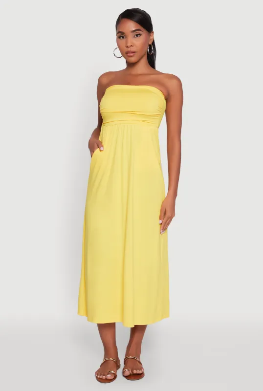 Chic Soft Knit Ruched Midi Tube Dress sold by Rainbow