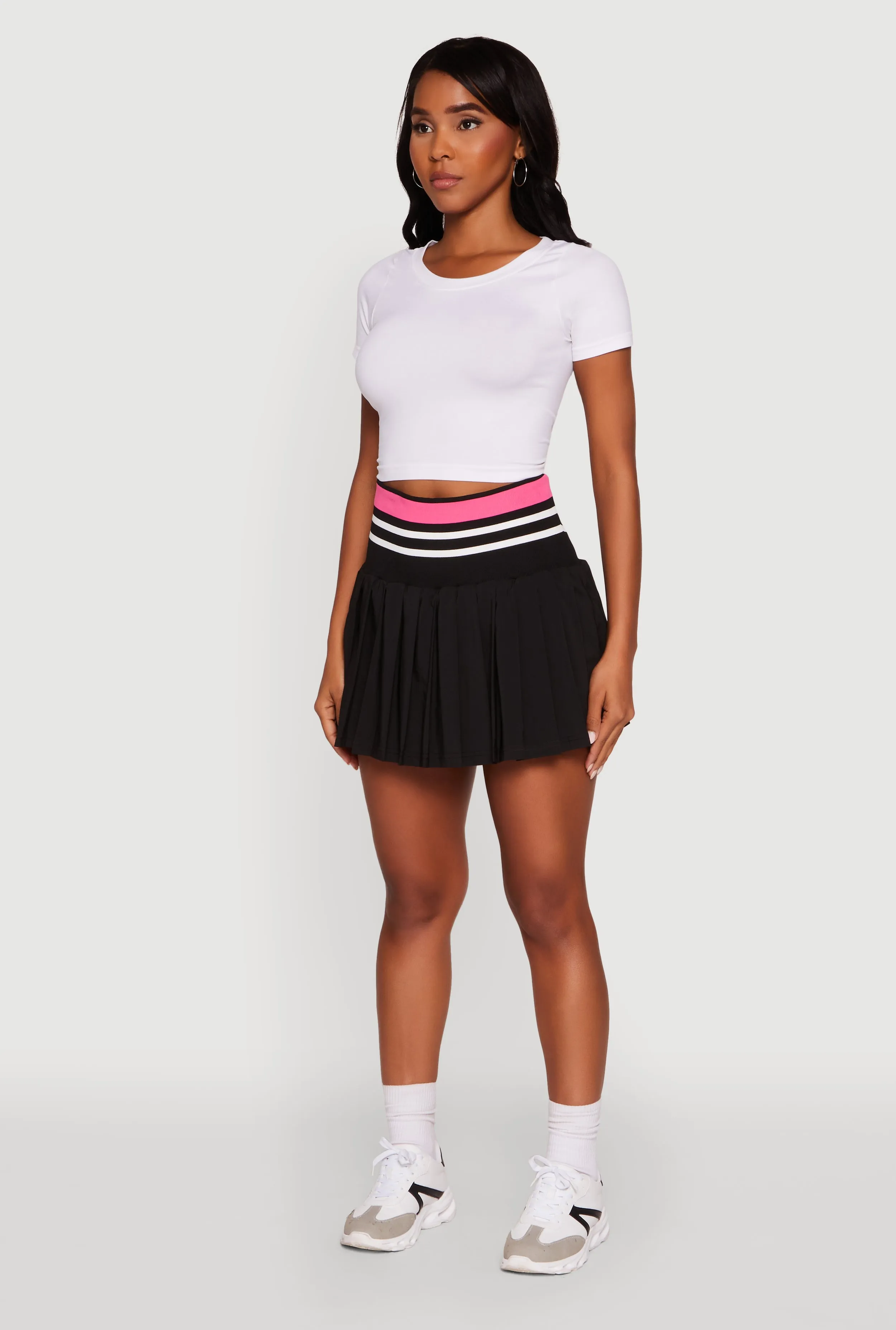 Trendy High Waist Contrast Trim Pleated Mini Skirt sold by Rainbow product image thumbnail 3