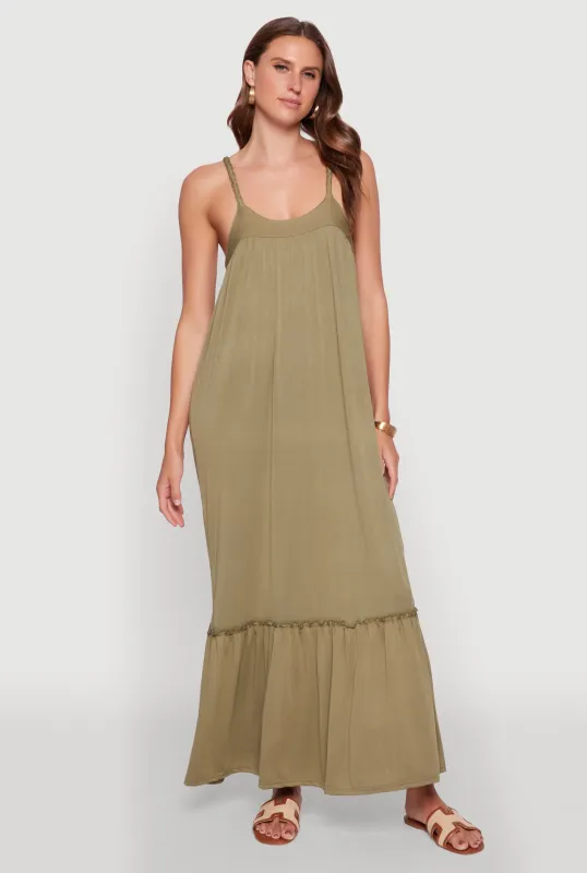 Elegant Braided Sleeve Tiered Maxi Dress made by Rainbow